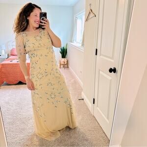 Frock and Frill Cream Blue Floral Beaded Maxi Dress Gown 8